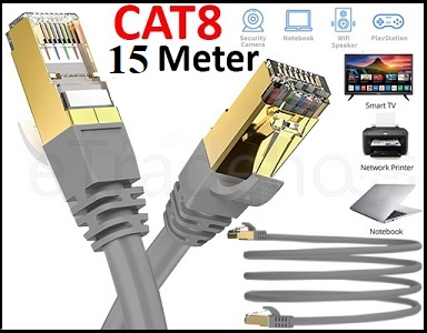 CAT8 Ethernet Network Cable 40Gbps LAN Patch Cord SSPT Gigabit Lot 15 M GREY color